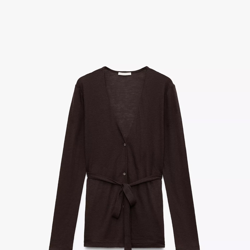 Zara Dark Brown Tie-Waist V-Neck Top